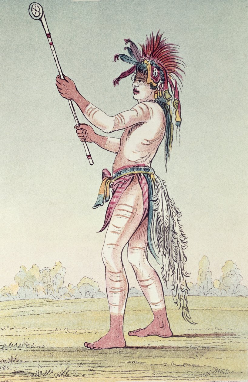 सिओक्स बॉल प्लेयर वी-चश-ता-डू-टा, &39;द रेड मैन&39; (हाथ से रंगी लिथो) द्वारा जॉर्ज कैटलिन