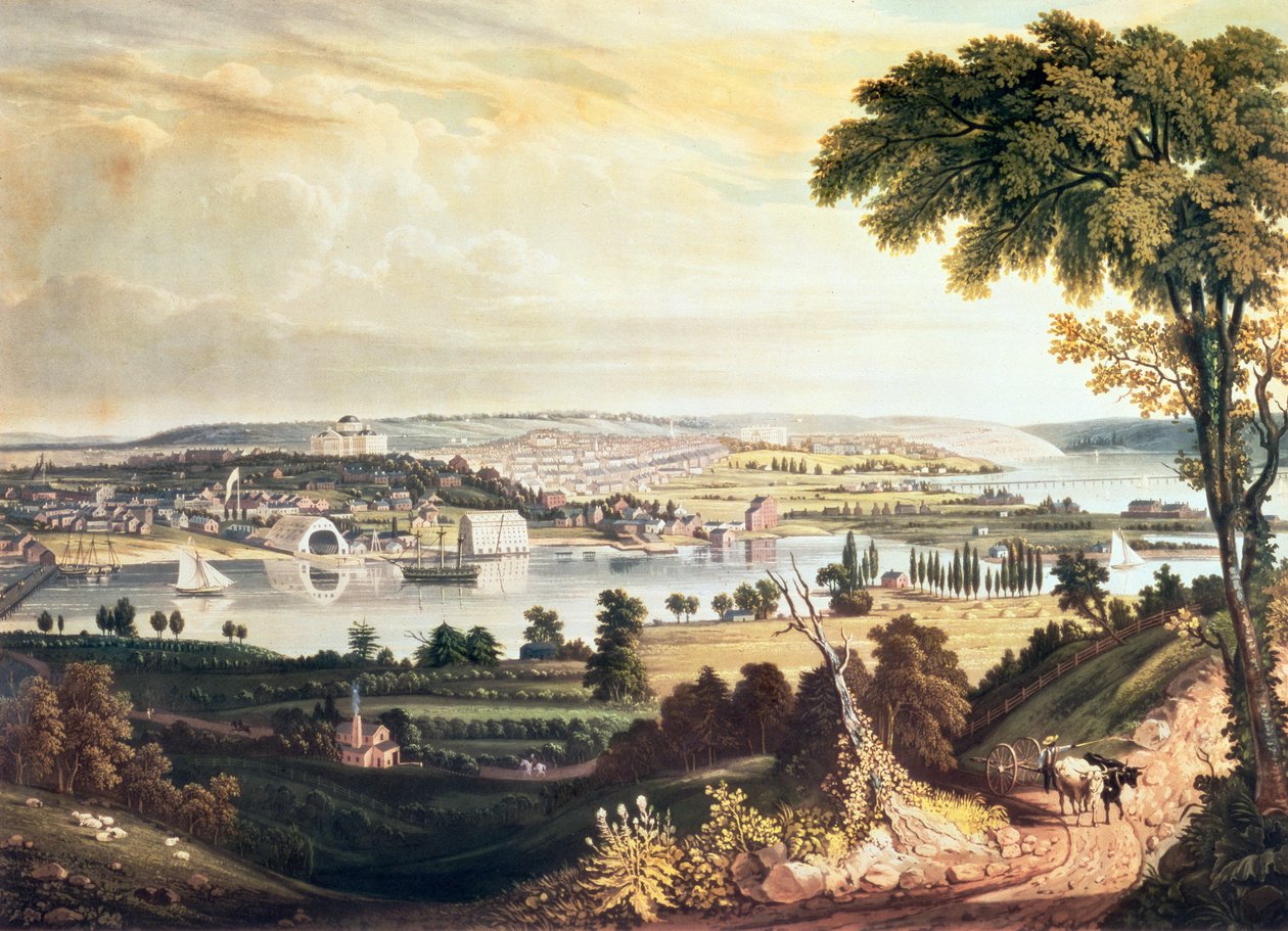 विलियम जेम्स बेनेट द्वारा उत्कीर्ण नौसेना यार्ड से परे वाशिंगटन शहर, c.1824 (जलीय) द्वारा जॉर्ज कुक