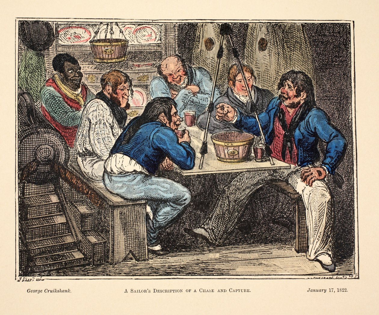 एक नाविक का पीछा और कैद का विवरण, पब। 1822 (हाथ के रंग का उत्कीर्णन) द्वारा जॉर्ज क्रूइशांक