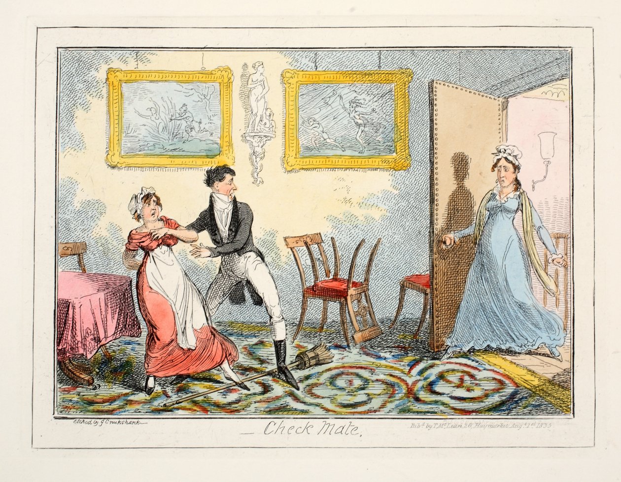 चेक मेट, 1835 (हाथ से सजी रंग की नक्काशी) द्वारा जॉर्ज क्रूइशांक