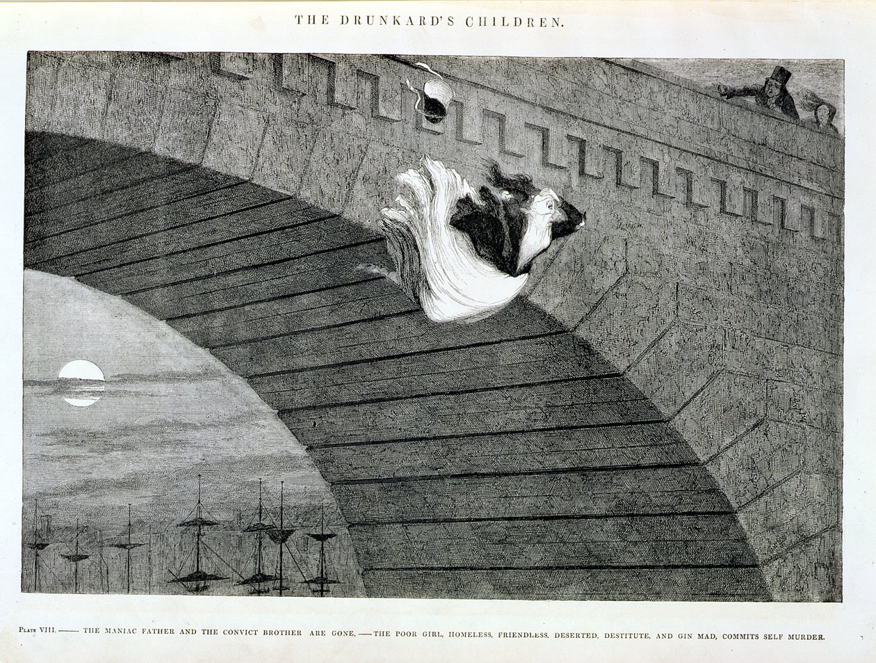 द गिन-क्रैजेड गर्ल कमिट्स सुसाइड, 1848 की &39;द ड्रंकर्ड्स चिल्ड्रन&39; की प्लेट 8 द्वारा जॉर्ज क्रूइशांक