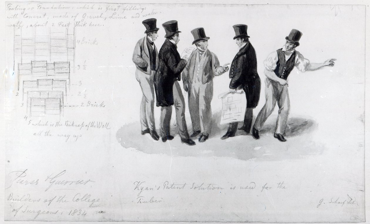 रॉयल कॉलेज ऑफ सर्जन्स, 1834 के भवन में बिल्डर्स, सर्वेयर और आर्किटेक्ट द्वारा जॉर्ज Snr तीव्र