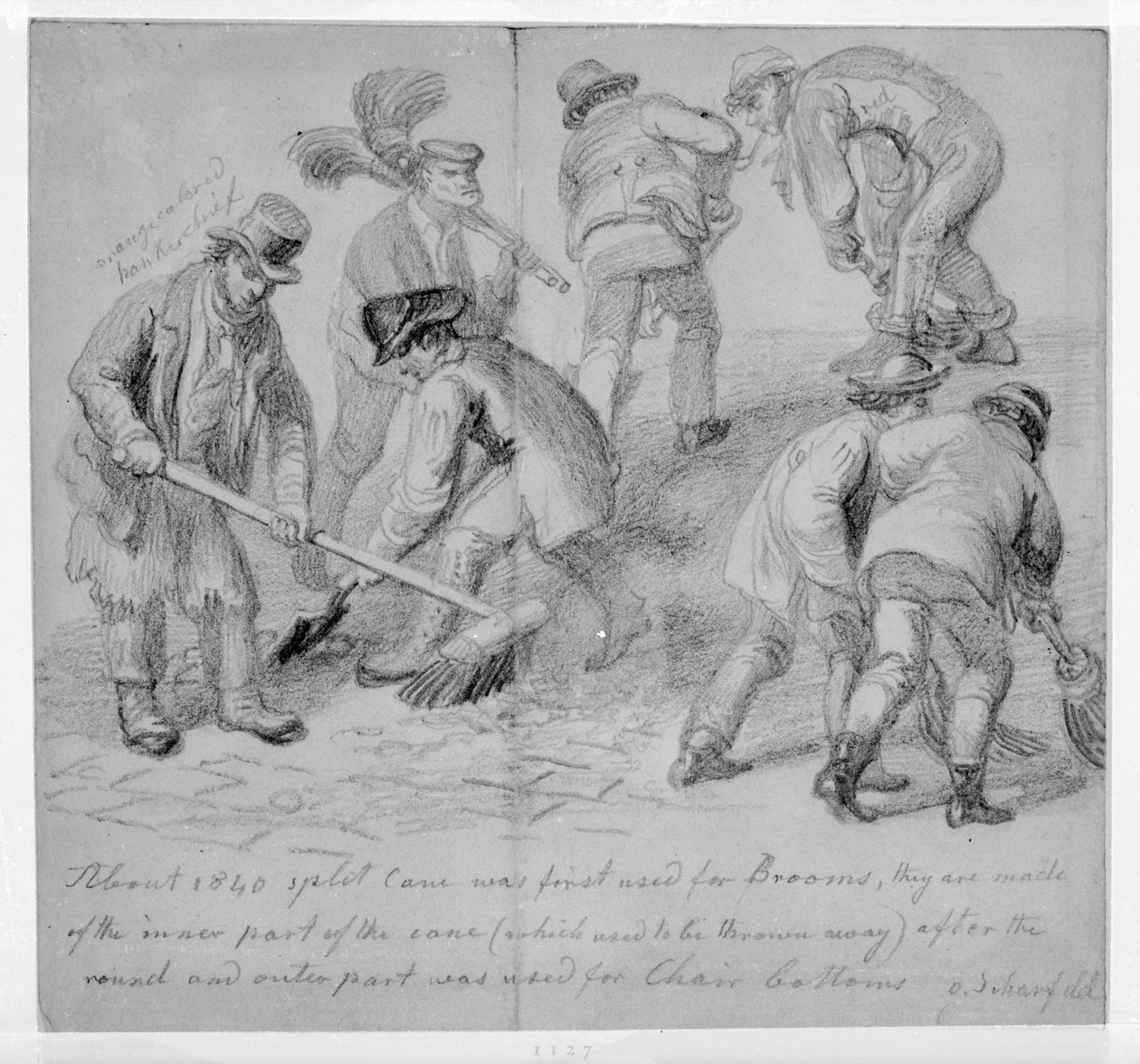 1840 के लंदन स्ट्रीट स्वीपर के लिए विभाजित गन्ना झाडूओं की शुरूआत द्वारा जॉर्ज Snr तीव्र