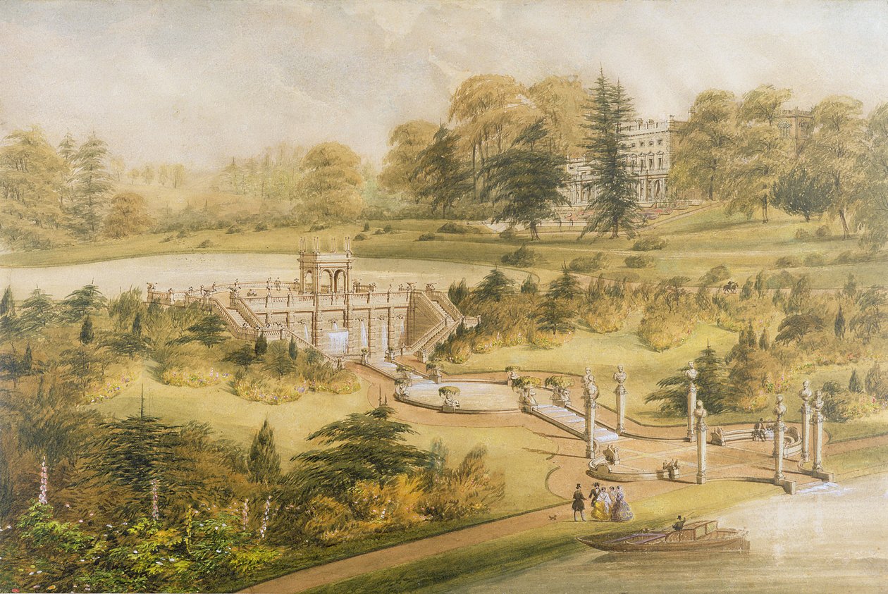 काउली मैनर के लिए डिजाइन, c.1860 (wc, कलम कागज पर स्याही रहित) द्वारा जॉर्ज सोमरस क्लार्क
