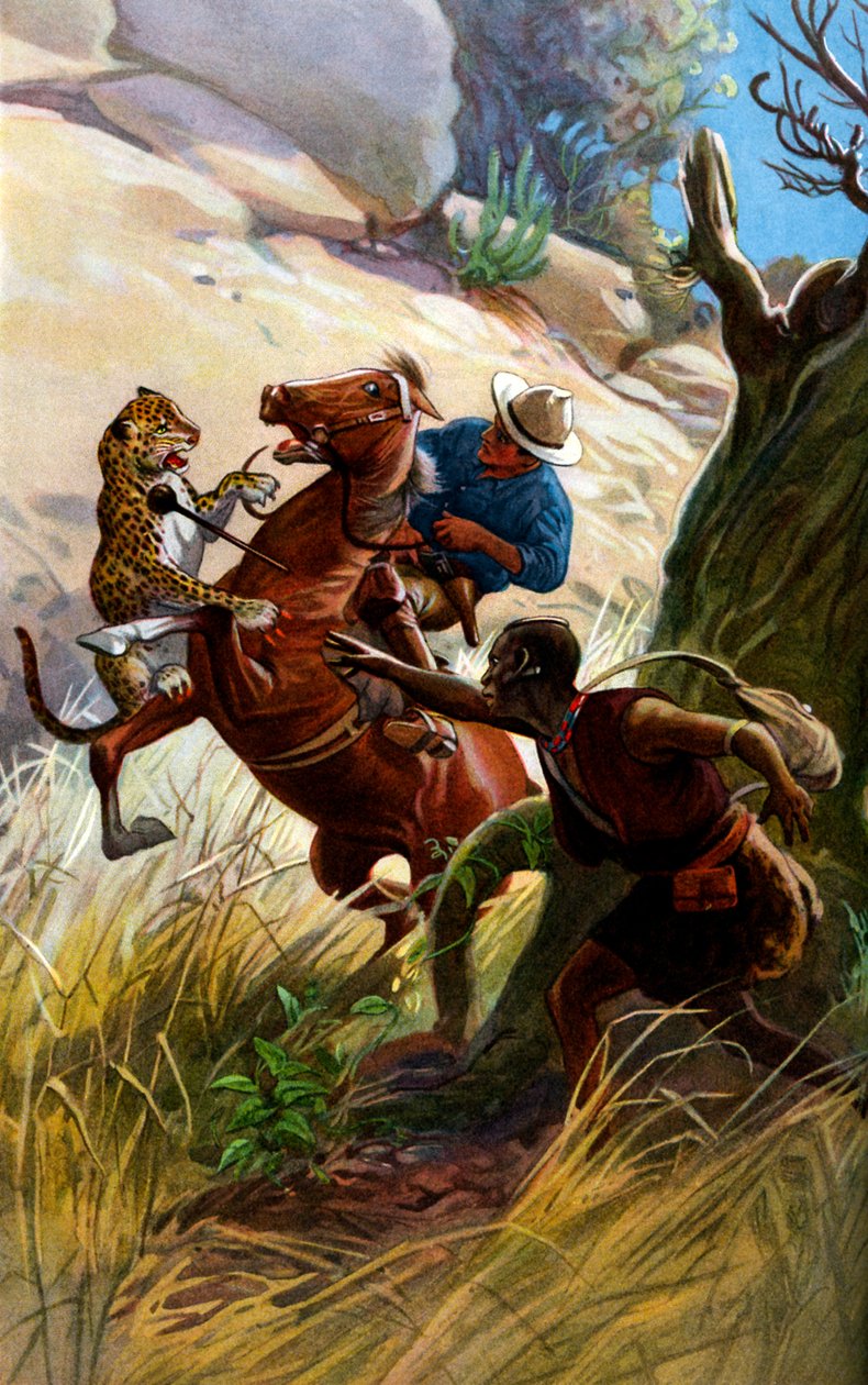 चीता और अफ्रीकी आदिवासी घोड़े और सवार पर हमला करते हैं द्वारा जॉर्ज सॉपर