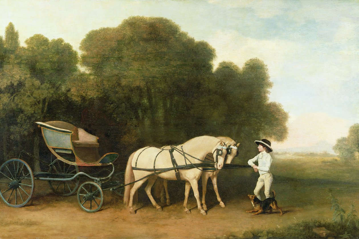 एक स्थिर-लाड के आवेश में क्रीम पोनीज़ की एक जोड़ी के साथ फेटन, c.1780-5 द्वारा जॉर्ज स्टब्स