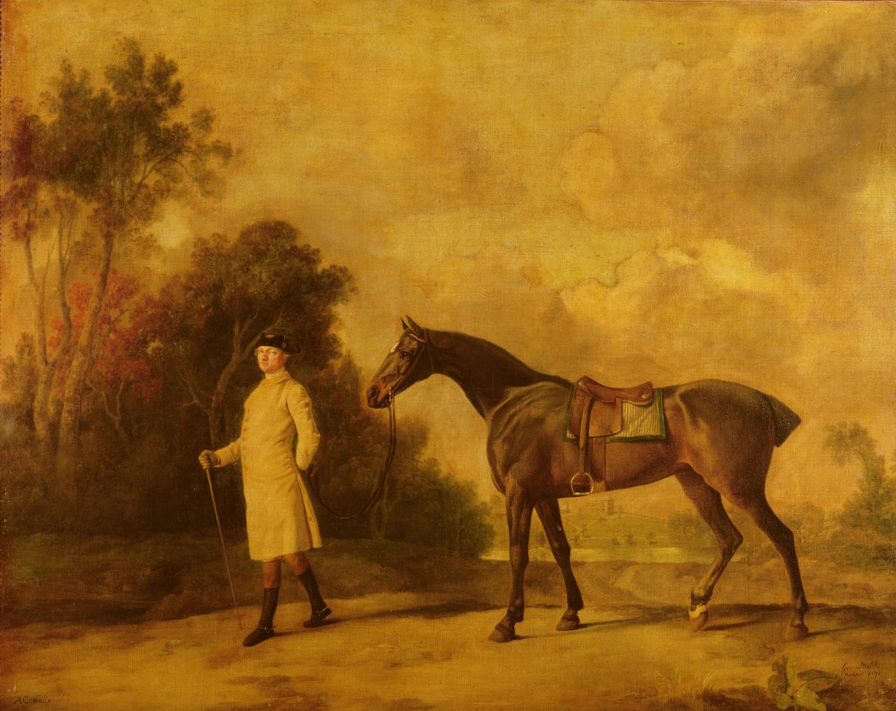 एश्टन, पहले विस्काउंट कर्जन, और उनकी घोड़ी मारिया, 1771 द्वारा जॉर्ज स्टब्स