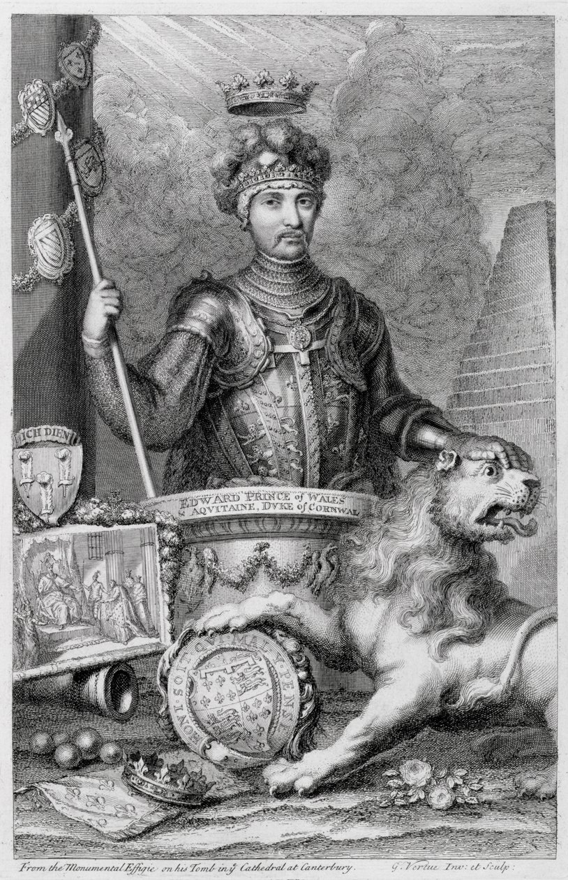 कैंटरबरी कैथेड्रल में स्मारकीय पुतले के बाद एडवर्ड द ब्लैक प्रिंस (1330-76) द्वारा जॉर्ज वर्ट्यू