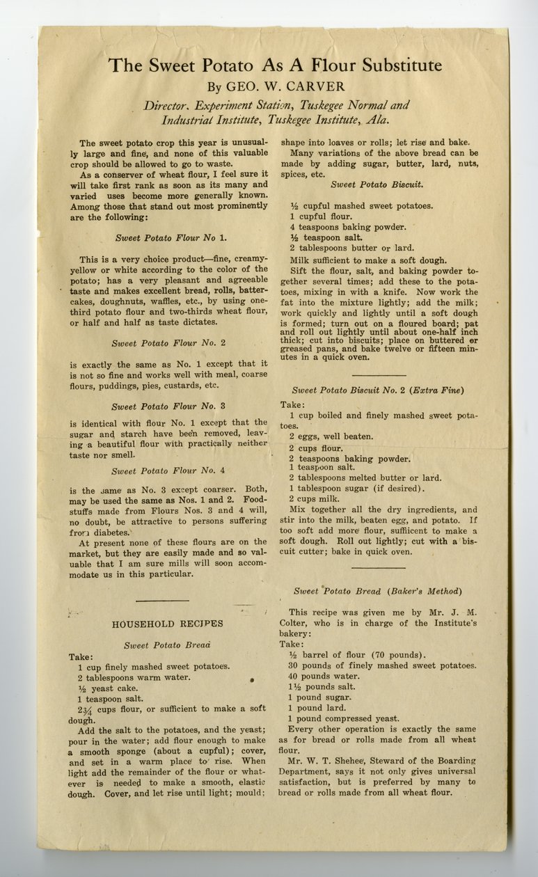 आटा के विकल्प के रूप में शकरकंद, c.1915 द्वारा जॉर्ज वाशिंगटन कार्वर