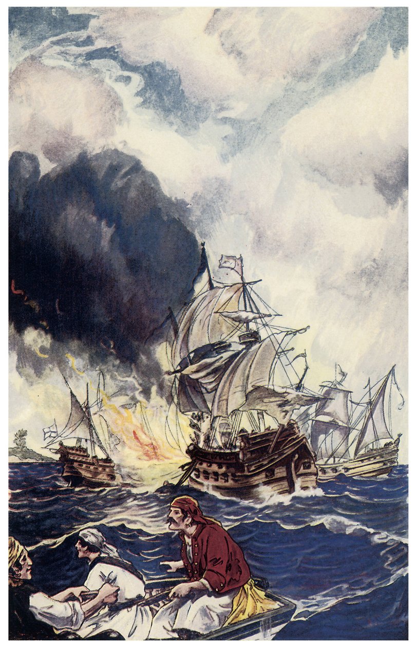 एक जहाज पर विस्फोटकों का क्रूर आरोप जॉर्ज अल्बर्ट विलियम्स (1875-1932) 1914 द्वारा "पनामा के समुद्री डाकू या अमेरिका के बुकेनियर्स" से चित्रण। द्वारा जॉर्ज अल्फ्रेड विलियम्स