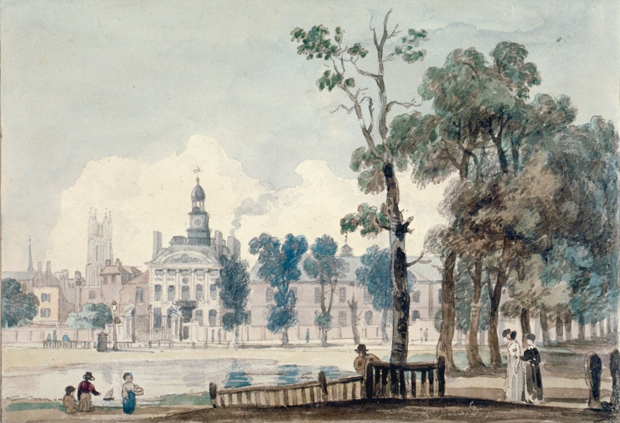 ओल्ड बेथलहम अस्पताल, मूरफील्ड्स, लंदन शहर, 1811 का बाहरी दृश्य द्वारा जॉर्ज अर्नाल्ड