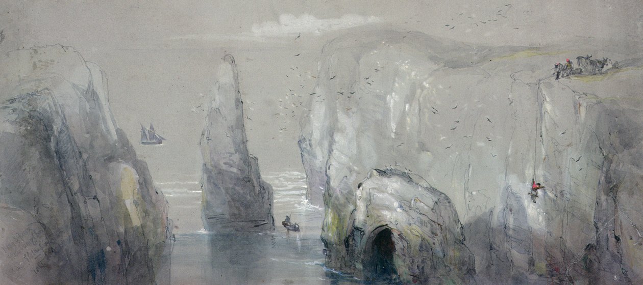Flamborough Head का दृश्य, पुरुषों का एक समूह, जो Gulls के अंडे इकट्ठा करता है द्वारा जॉर्ज ब्रायंट कैंपियन