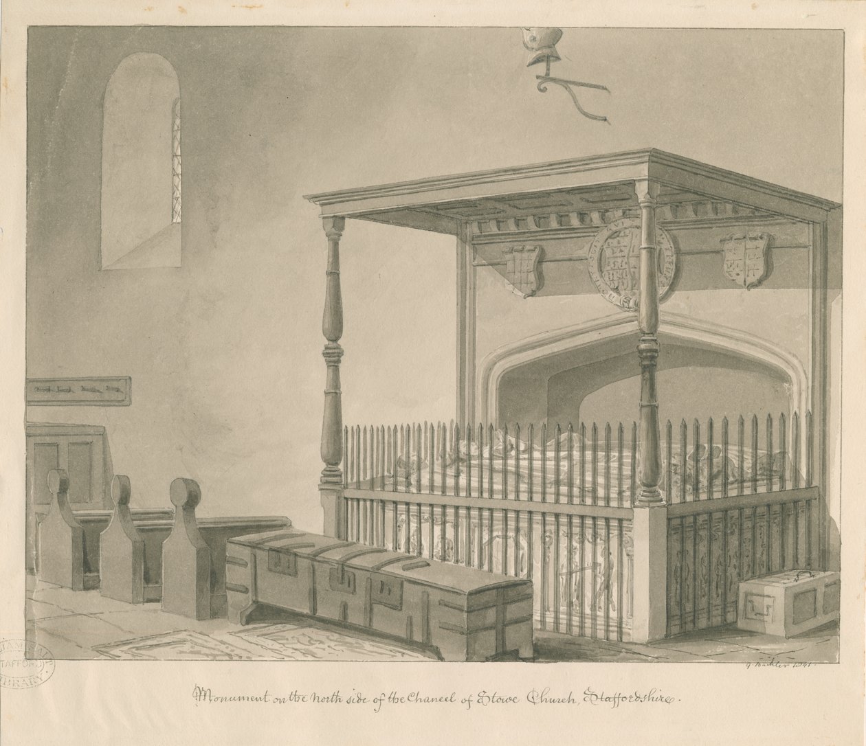 स्टोव चर्च - टेबल कब्र: सीपिया ड्राइंग, 1841 द्वारा जॉर्ज बकलर