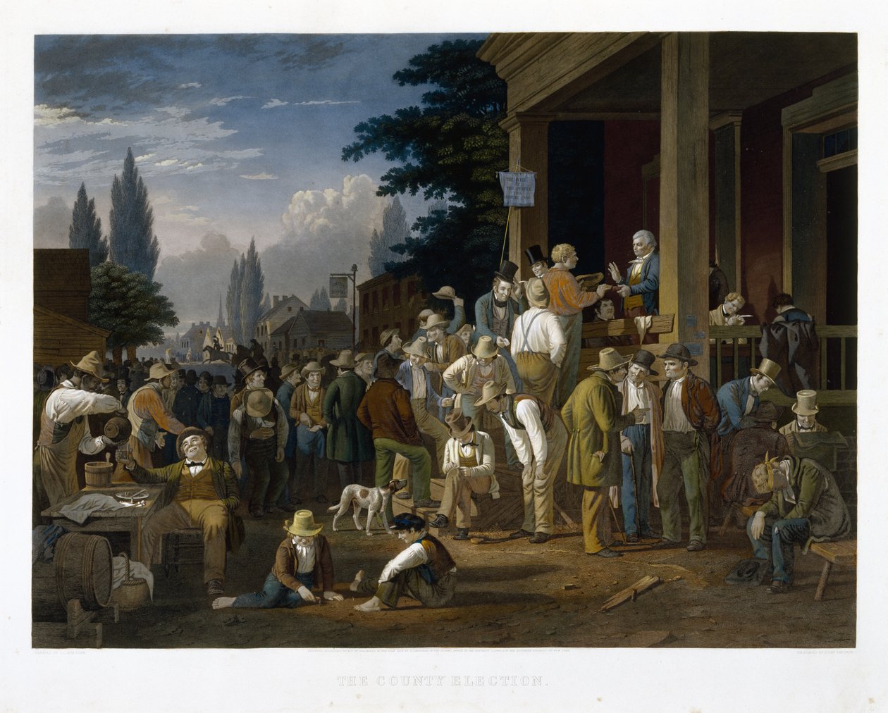 द काउंटी इलेक्शन, 1854 (मूल हाथ-रंग के साथ मेजरोटिंट और लाइन उत्कीर्णन) द्वारा जॉर्ज कालेब बिंघम