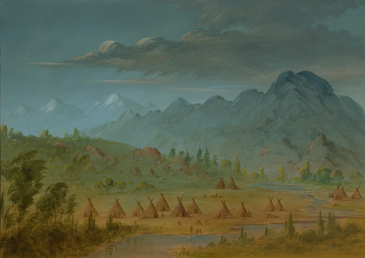 एक कौवा गांव और सैल्मन नदी पर्वत, 18551869। द्वारा जॉर्ज कैटलिन