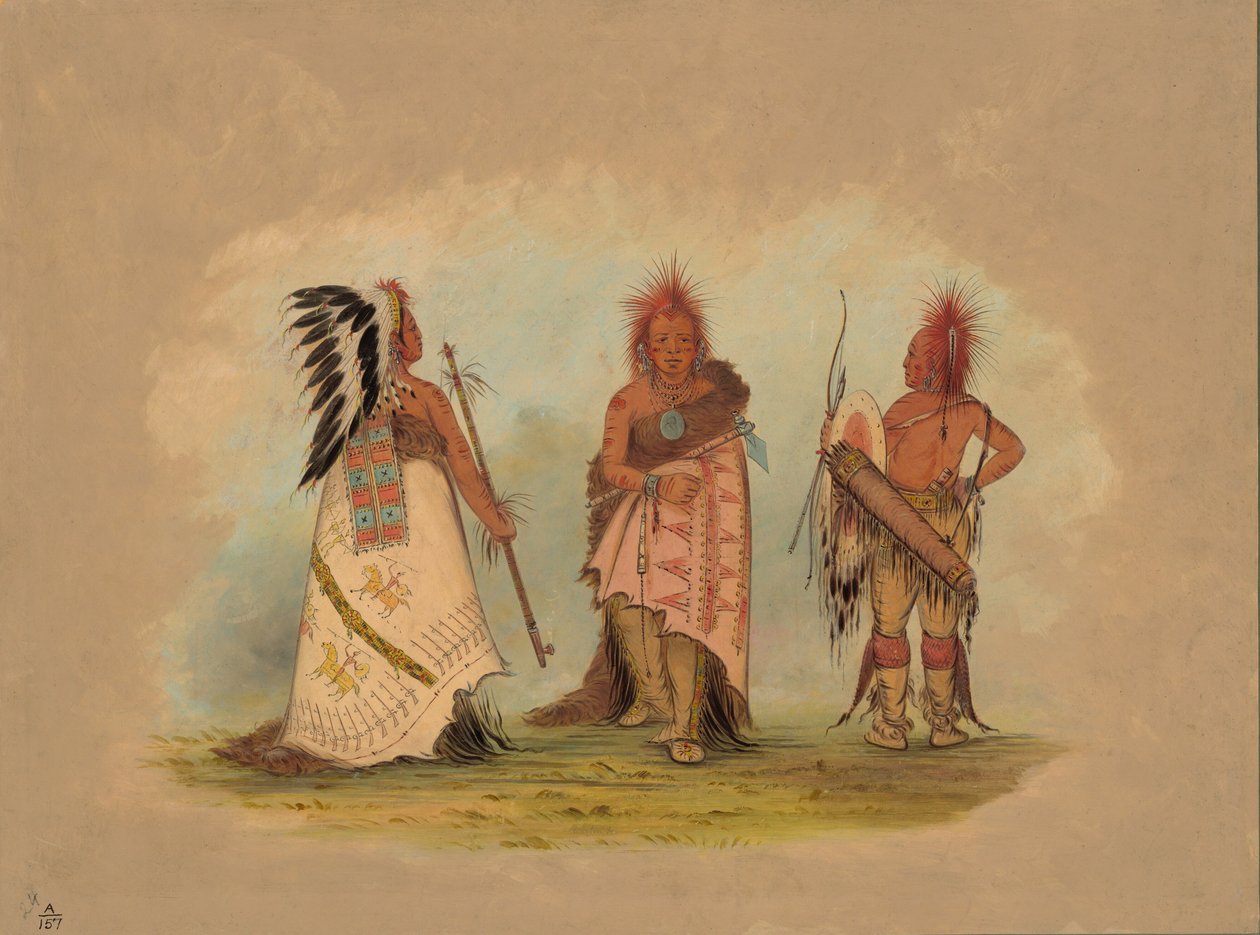 दो योद्धाओं के साथ एक पावनी प्रमुख, 18611869। द्वारा जॉर्ज कैटलिन