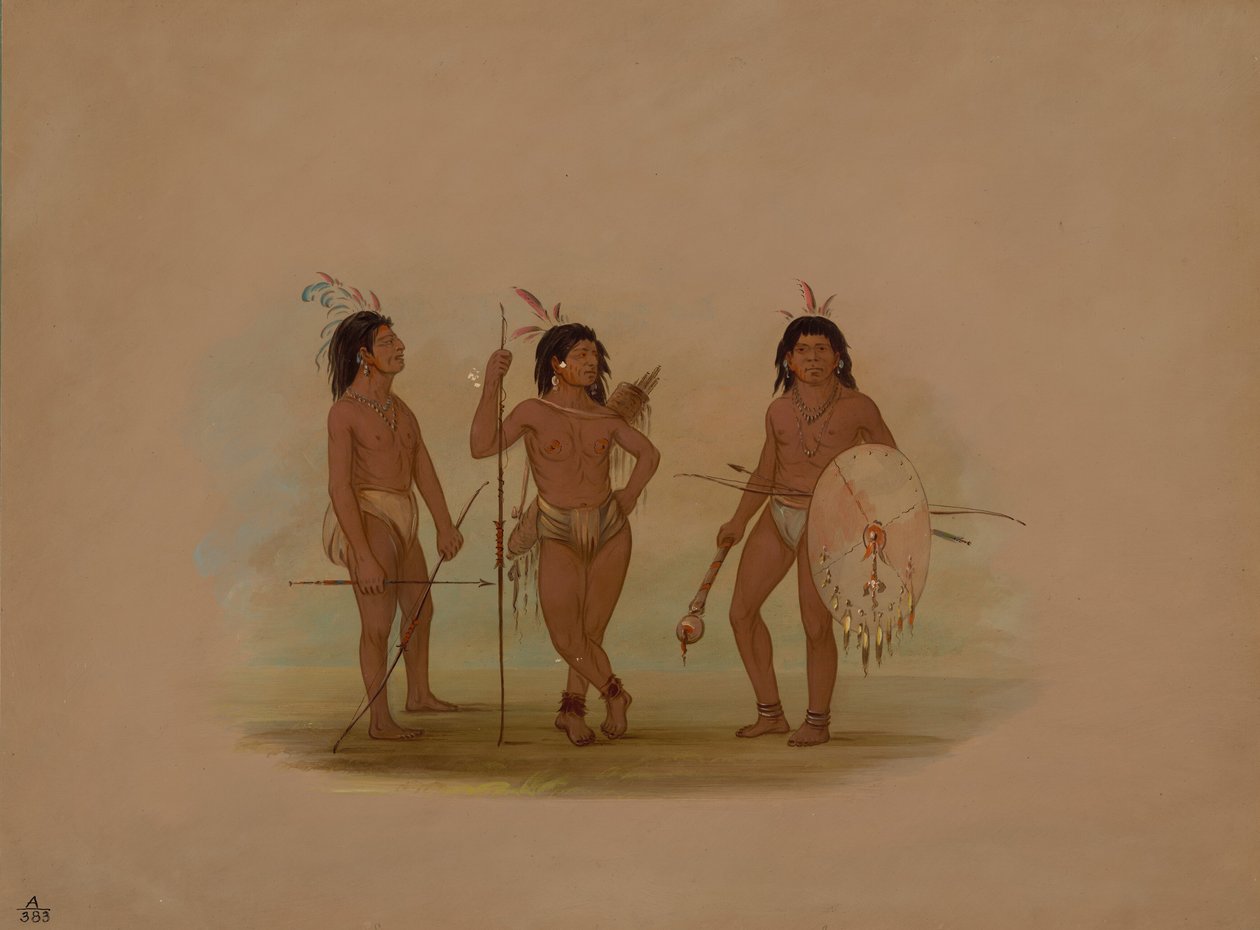 एक पुएलची प्रमुख और दो युवा योद्धा, 18541869। द्वारा जॉर्ज कैटलिन