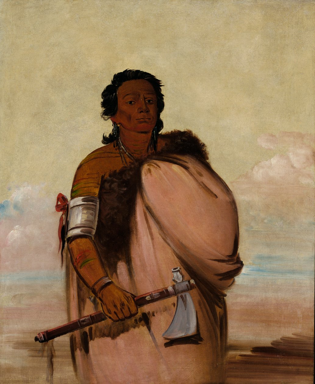 आह'-शो-कोल, रोटेन फुट, एक प्रसिद्ध योद्धा, 1834। द्वारा जॉर्ज कैटलिन