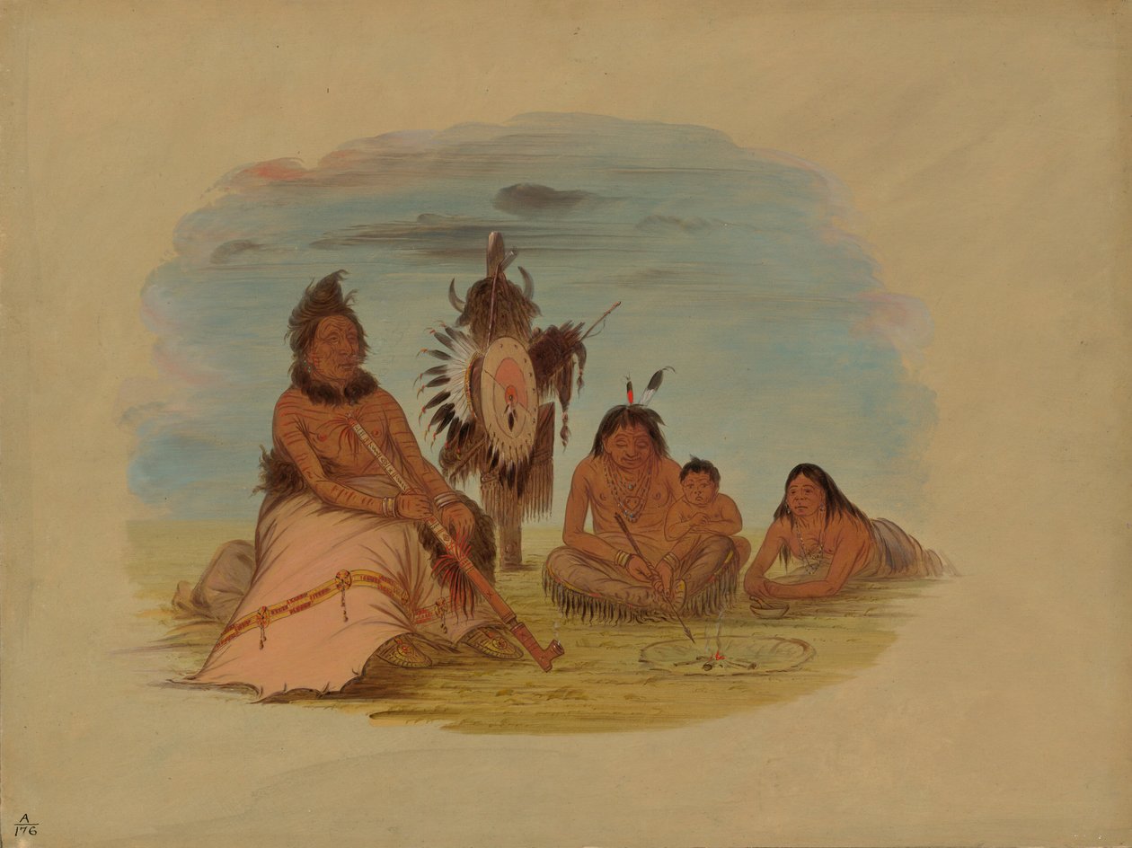 एक वृद्ध मिनतारी प्रमुख और उनका परिवार, 18611869। द्वारा जॉर्ज कैटलिन