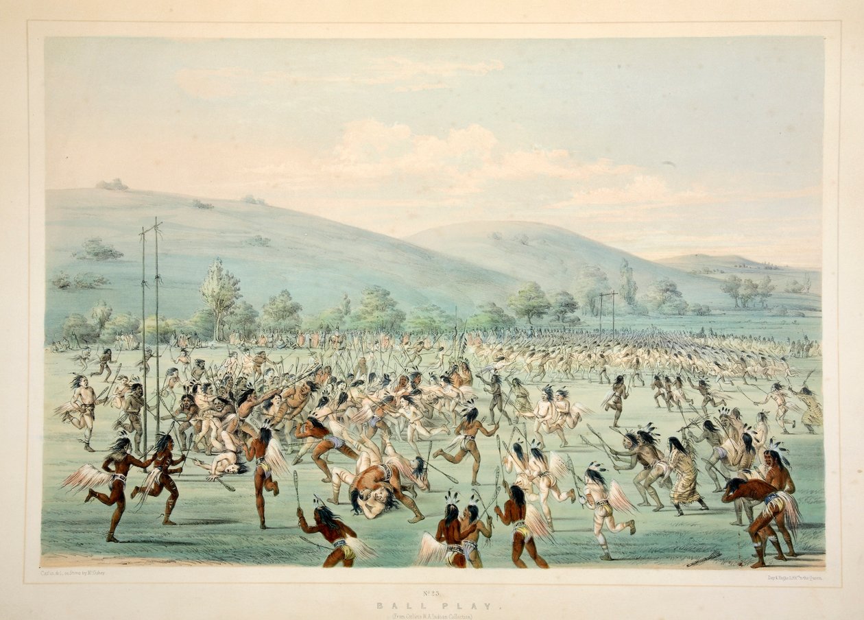 बॉल प्ले, पब। 1845 रंग लिथोग्राफ। द्वारा जॉर्ज कैटलिन