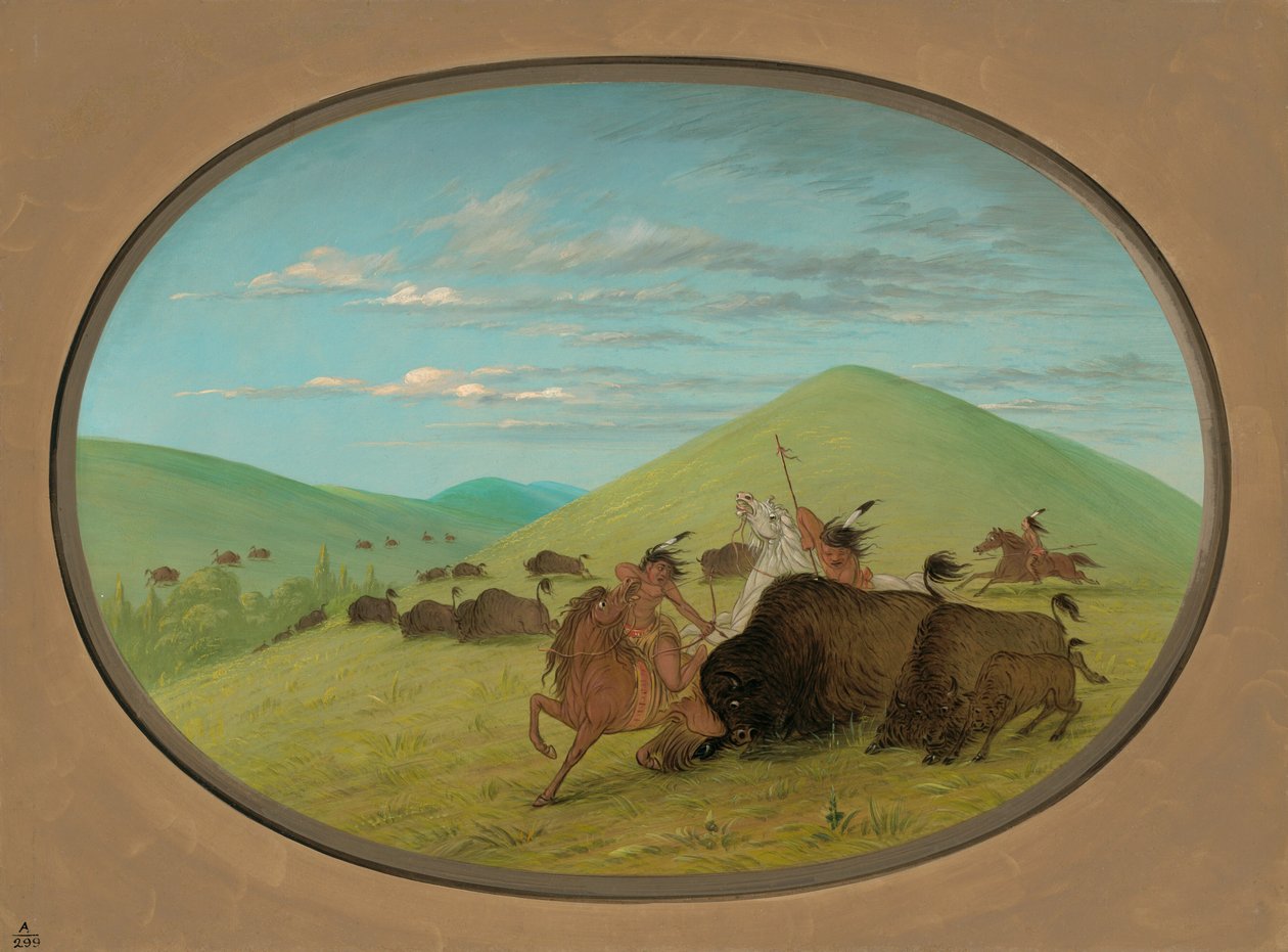 भैंस का पीछा - बछड़ों की रक्षा करने वाले बैल, 18611869। द्वारा जॉर्ज कैटलिन
