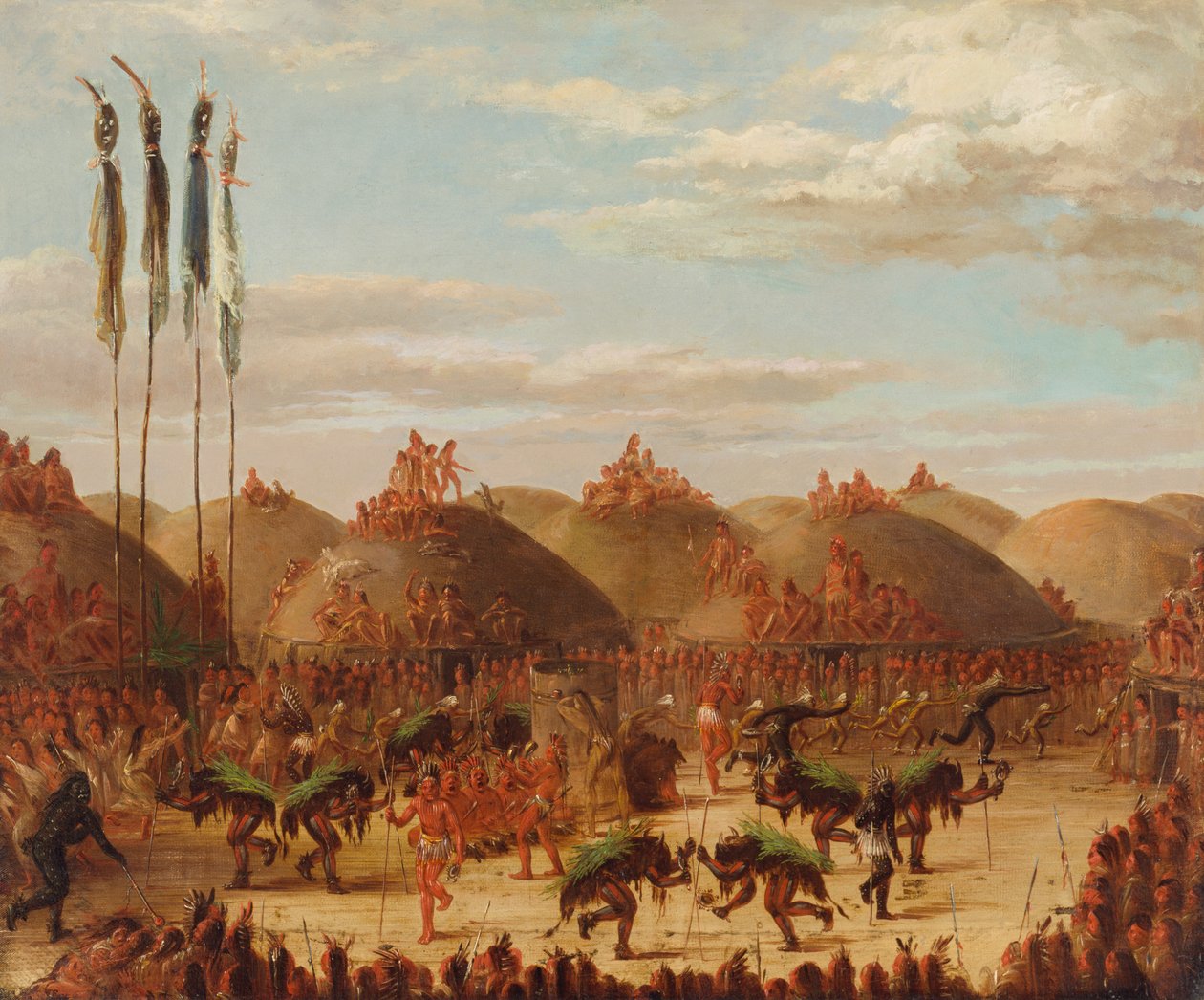 बुल डांस, मंडन ओ-की-पा समारोह, 1832। द्वारा जॉर्ज कैटलिन
