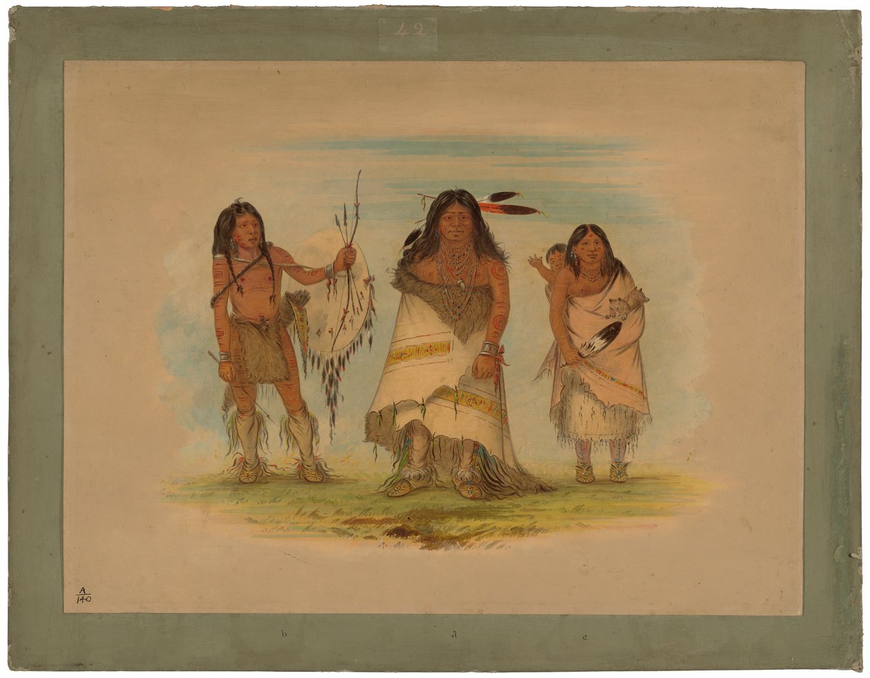 केमांचे प्रमुख, उनकी पत्नी और एक योद्धा, 1861 (कार्डबोर्ड पर चढ़ा हुआ तेल) द्वारा जॉर्ज कैटलिन