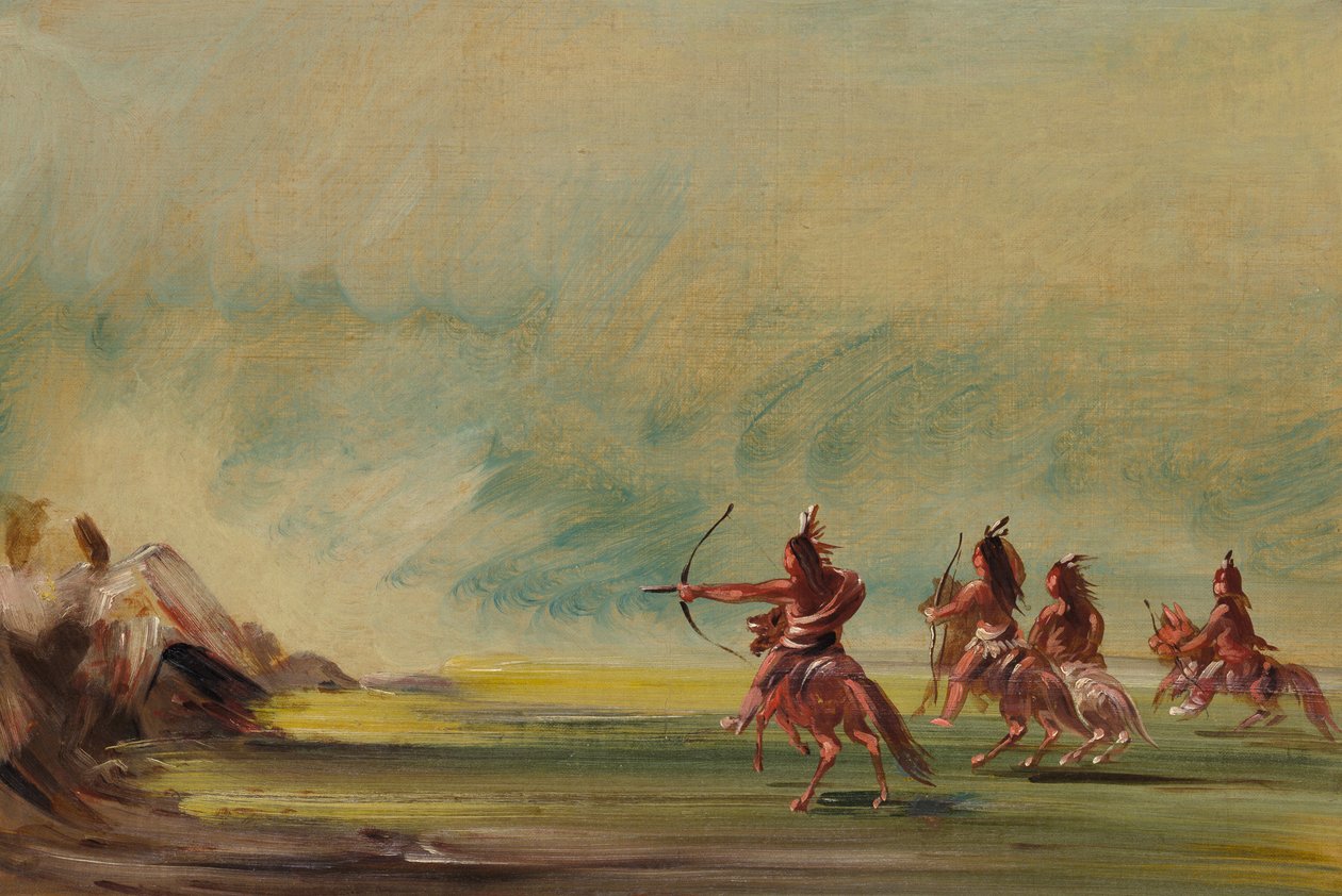मेडिसिन रॉक को तीर देते हुए कॉमंच, 1837-1839। द्वारा जॉर्ज कैटलिन