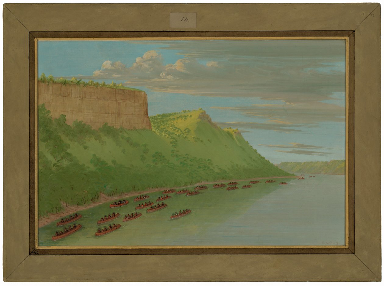 फादर हेन्नेपिन और साथी प्रेमी की छलांग से गुजरते हुए। अप्रैल 1680 द्वारा जॉर्ज कैटलिन