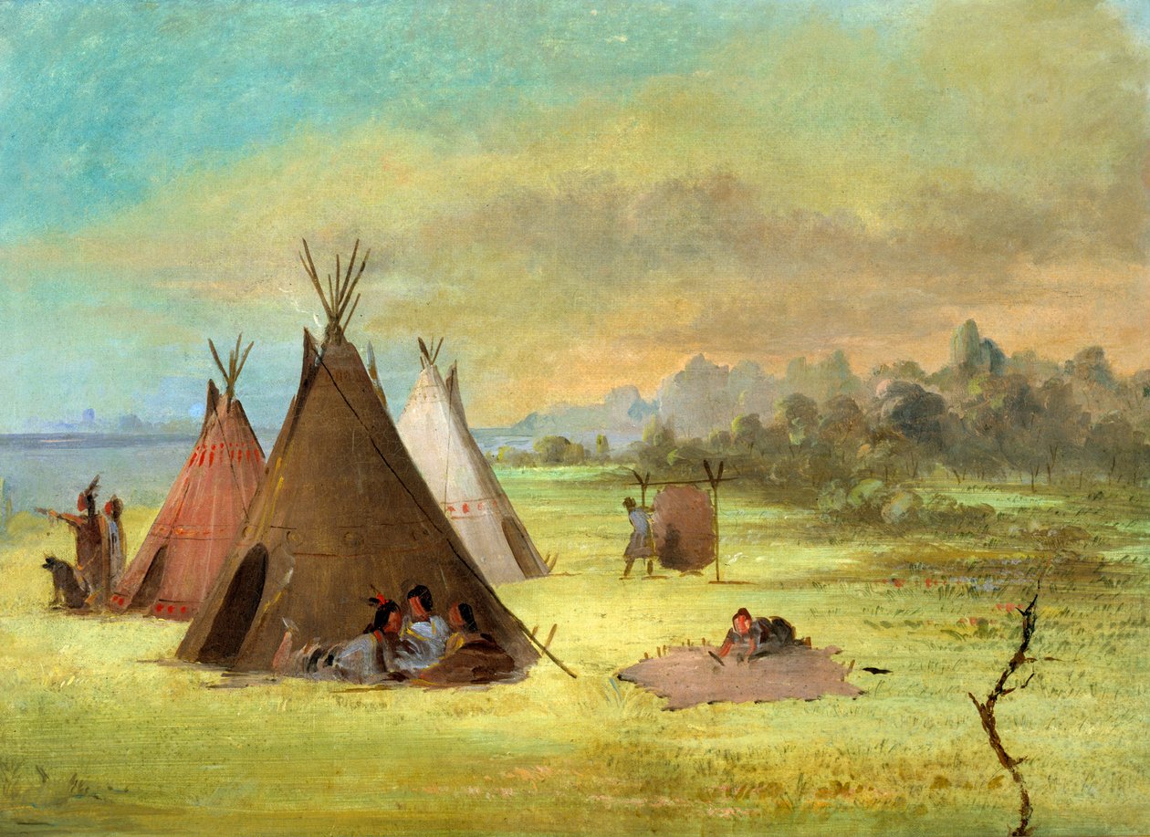 इंडियन कैंप, कोमांचे या किओवा ड्रेसिंग स्किन्स, रेड रिवर, 1846-1848। द्वारा जॉर्ज कैटलिन