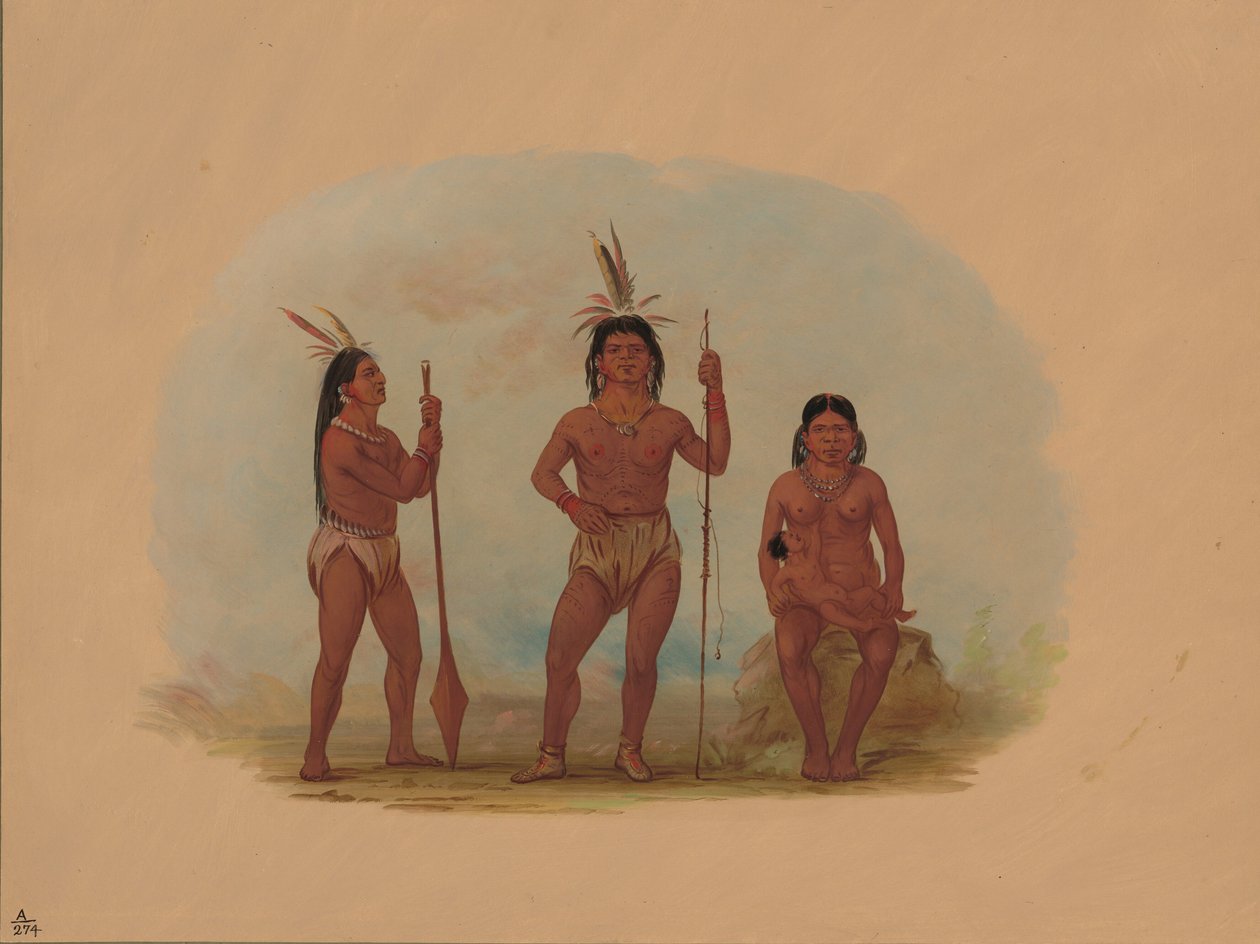 कलहोक्वाट चीफ, उनकी पत्नी और बेटा, 18551869। द्वारा जॉर्ज कैटलिन
