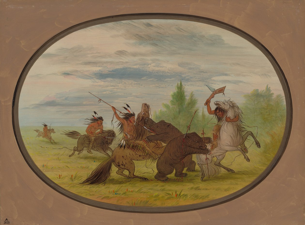 Knistenex भारतीयों ने दो घड़ियाल भालू पर हमला किया, 18611869। द्वारा जॉर्ज कैटलिन
