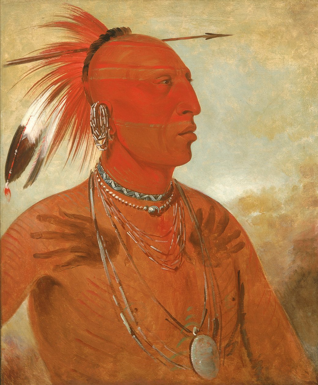 ला-वाह-ही-कूट्स-ला-शॉ-नो, ब्रेव चीफ, एक स्किडी वुल्फ पावनी, 1832। द्वारा जॉर्ज कैटलिन