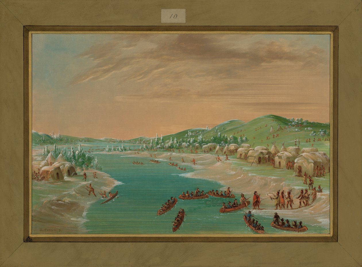 इलिनोइस विलेज में ला सल्ले एंड पार्टी का आगमन, 1 जनवरी 1680, 1847-48 द्वारा जॉर्ज कैटलिन