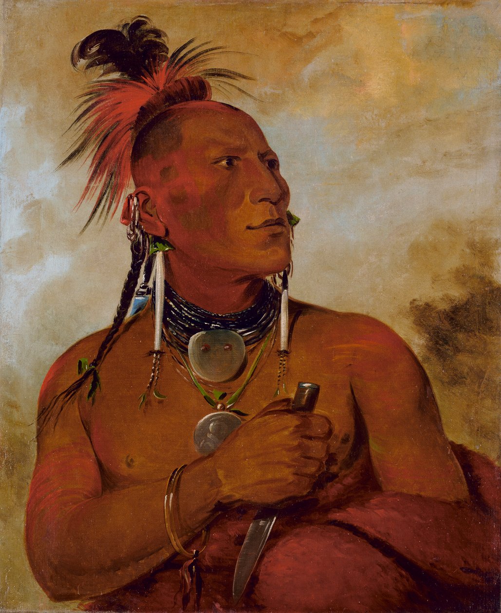 मीच-ओ-शिन-गाव, लिटिल व्हाइट बियर, एक प्रतिष्ठित बहादुर, 1832। द्वारा जॉर्ज कैटलिन