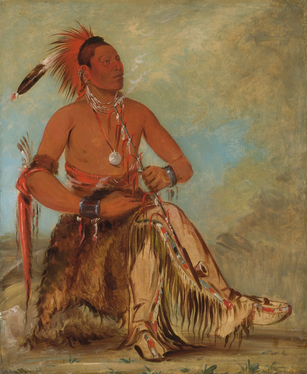 नोम-बा-मोन-नी, डबल वॉकर, एक बहादुर, 1832। द्वारा जॉर्ज कैटलिन