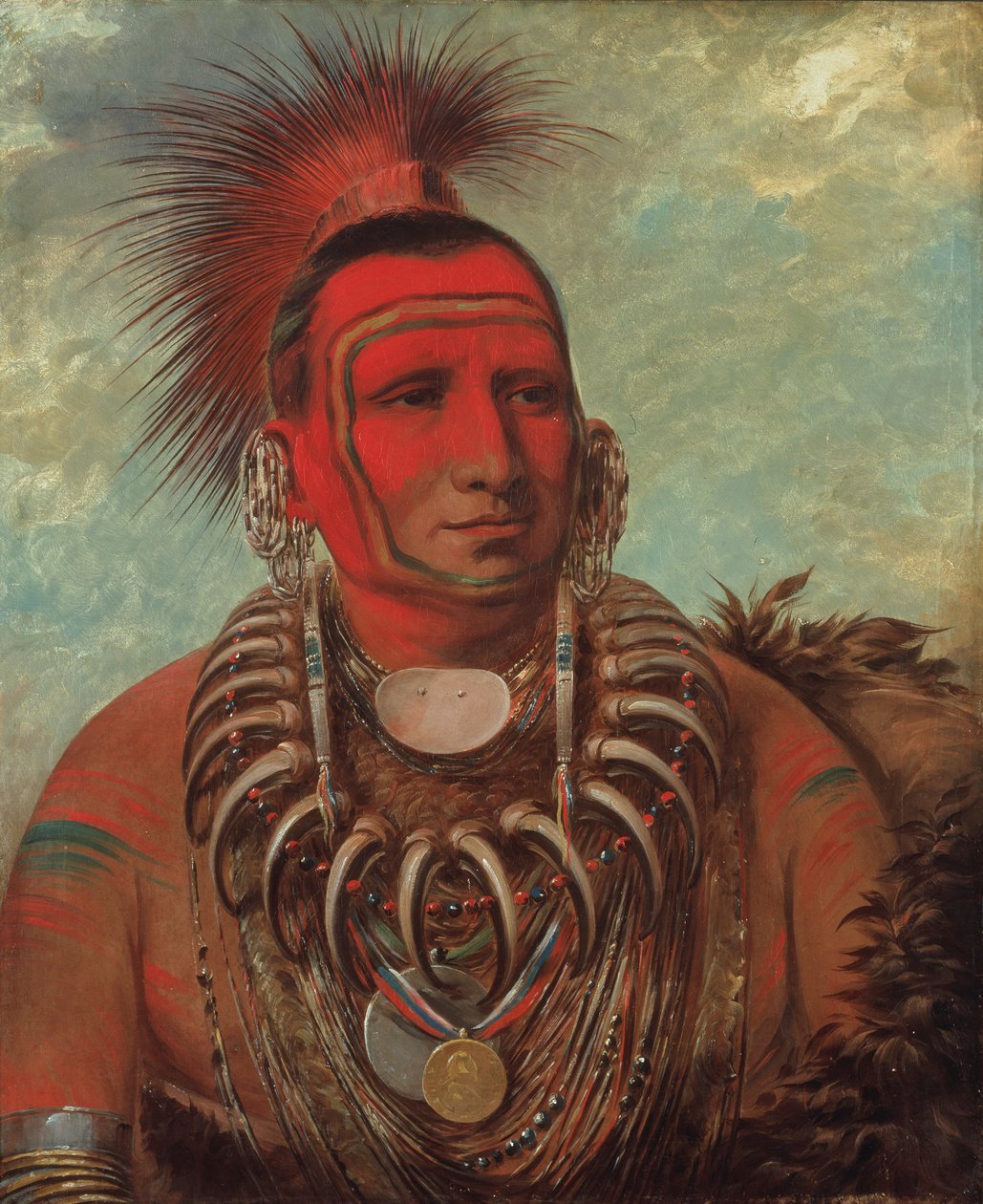 शोन-ता-यी-गा, लिटिल वुल्फ, एक प्रसिद्ध योद्धा, 1844-1845। द्वारा जॉर्ज कैटलिन