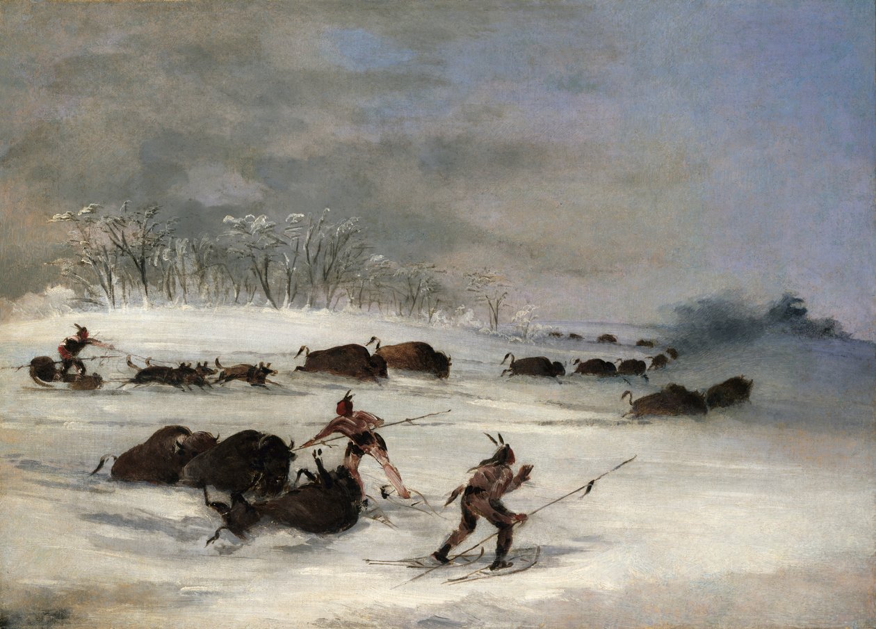 Sioux भारतीयों पर Snowshoes लांसिंग भैंस, 1846-1848। द्वारा जॉर्ज कैटलिन