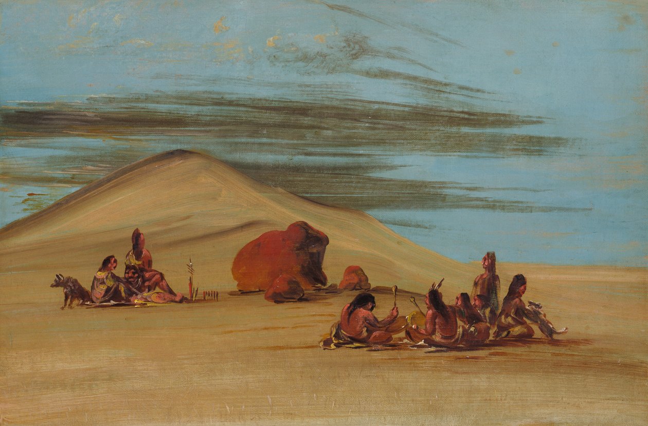 1837-1839 में रेड बोल्डर पर सिओक्स पूजा। द्वारा जॉर्ज कैटलिन