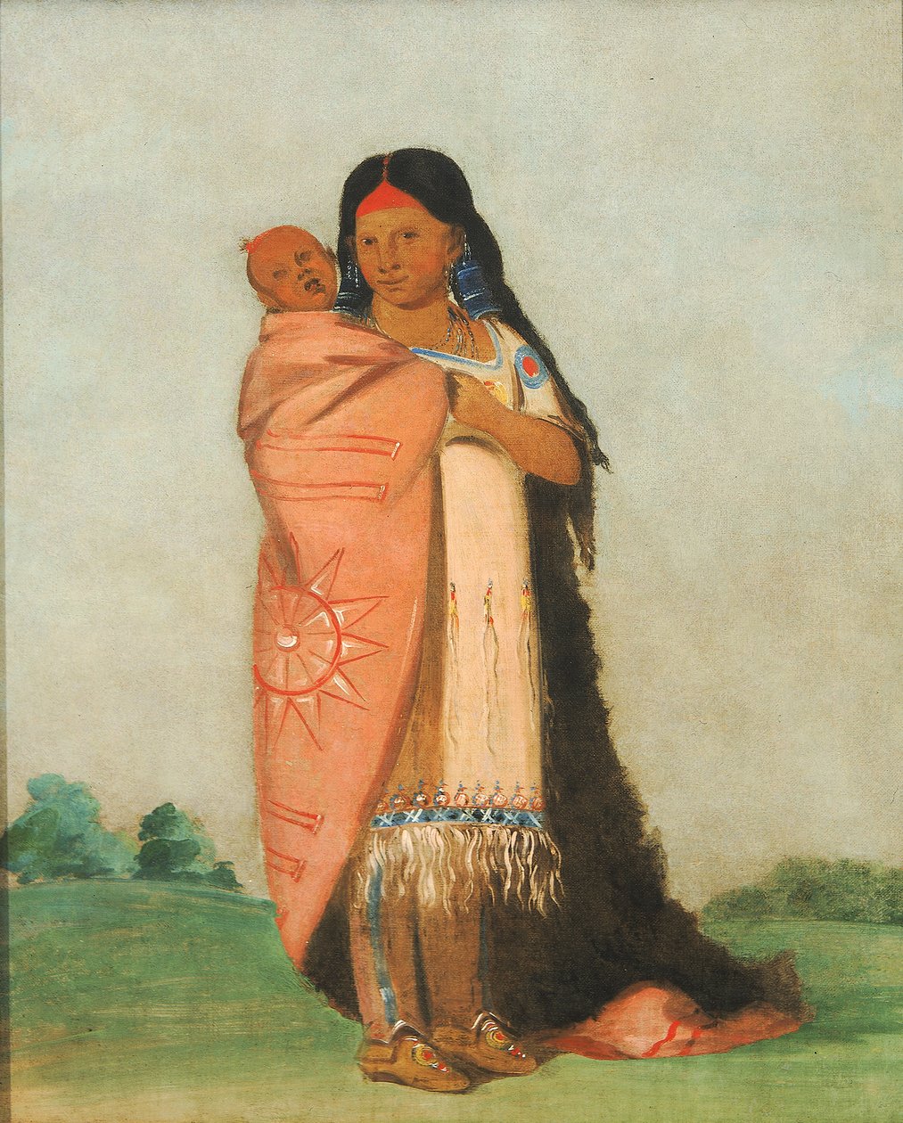 त्सी-माउंट, ग्रेट वंडर, अपने बच्चे को अपने वस्त्र में ले जा रहा है, 1832। द्वारा जॉर्ज कैटलिन