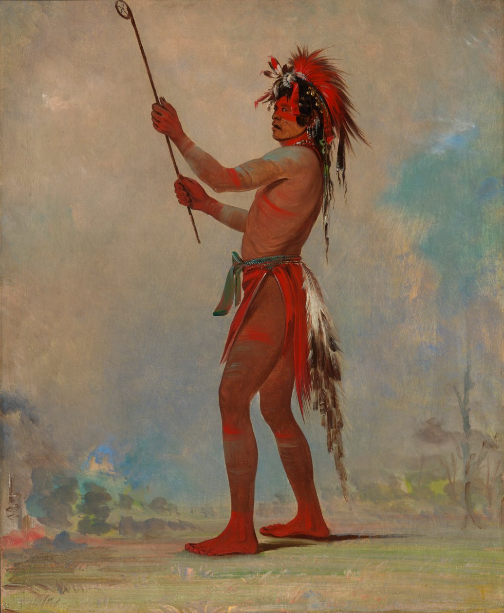 वी-चुश-ता-डू-टा, रेड मैन, एक प्रतिष्ठित बॉल प्लेयर, 1835। द्वारा जॉर्ज कैटलिन