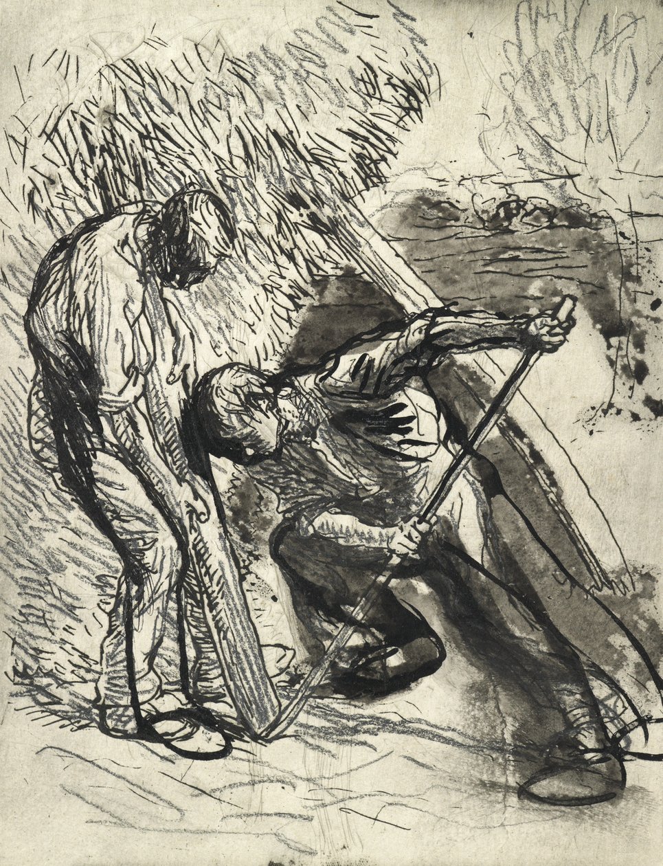प्रॉपिंग द रिक, c.1900 (कागज पर पेंसिल, पेन और स्याही) द्वारा जॉर्ज क्लॉसन