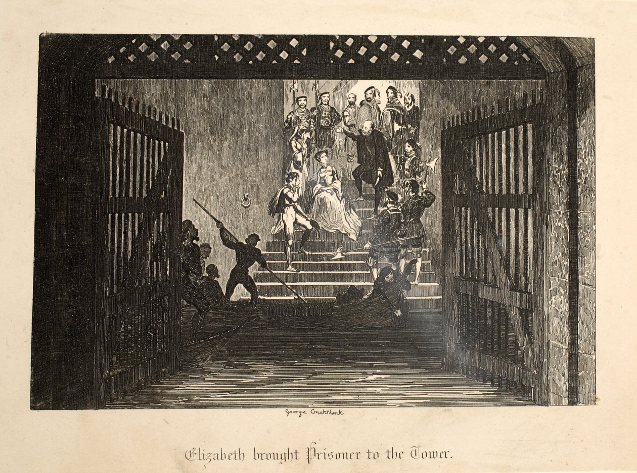 एलिजाबेथ लाया कैदी से टॉवर, लंदन के टॉवर से पब। 1840 द्वारा जॉर्ज क्रूइशांक