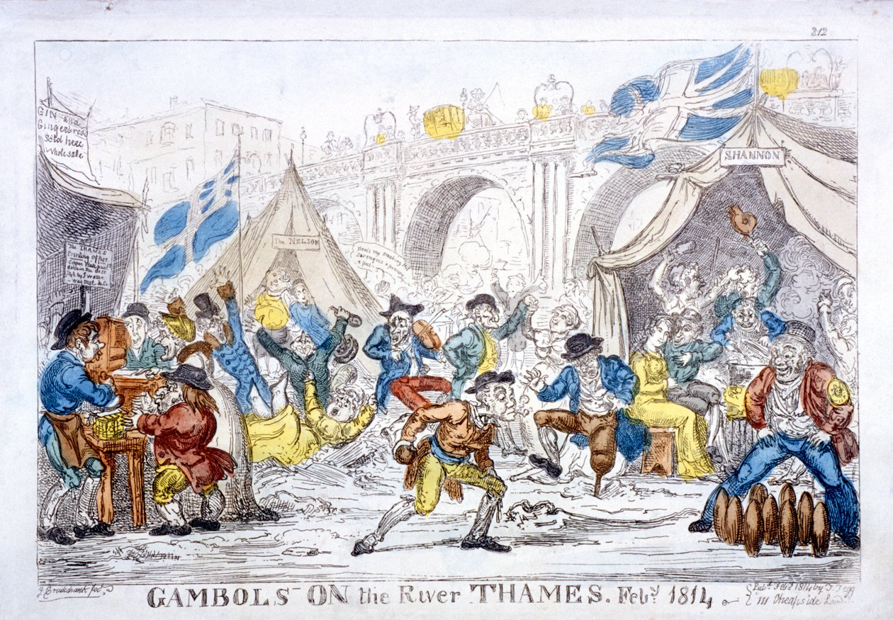 टेम्स नदी पर जुआ, फरवरी, 1814 द्वारा जॉर्ज क्रूइशांक