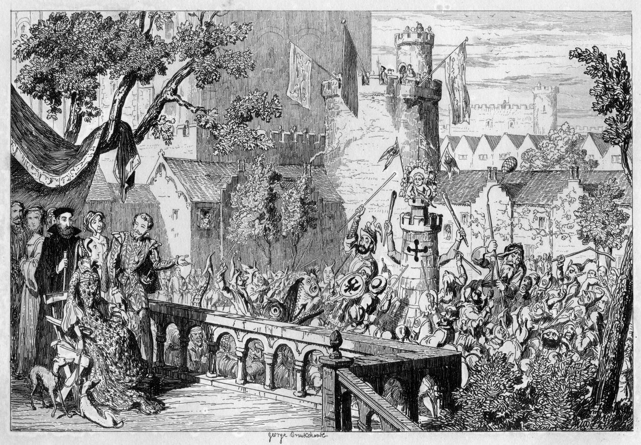 टॉवर ऑफ़ लंदन के महल के बगीचे में मस्जिद, 1840। द्वारा जॉर्ज क्रूइशांक