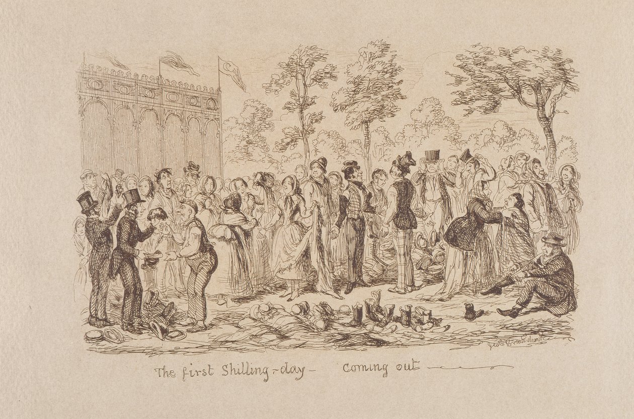 1851 के मेहेज ग्रेट प्रदर्शनी: द फर्स्ट शिलिंग डे - कमिंग आउट, 1851 द्वारा जॉर्ज क्रूइशांक