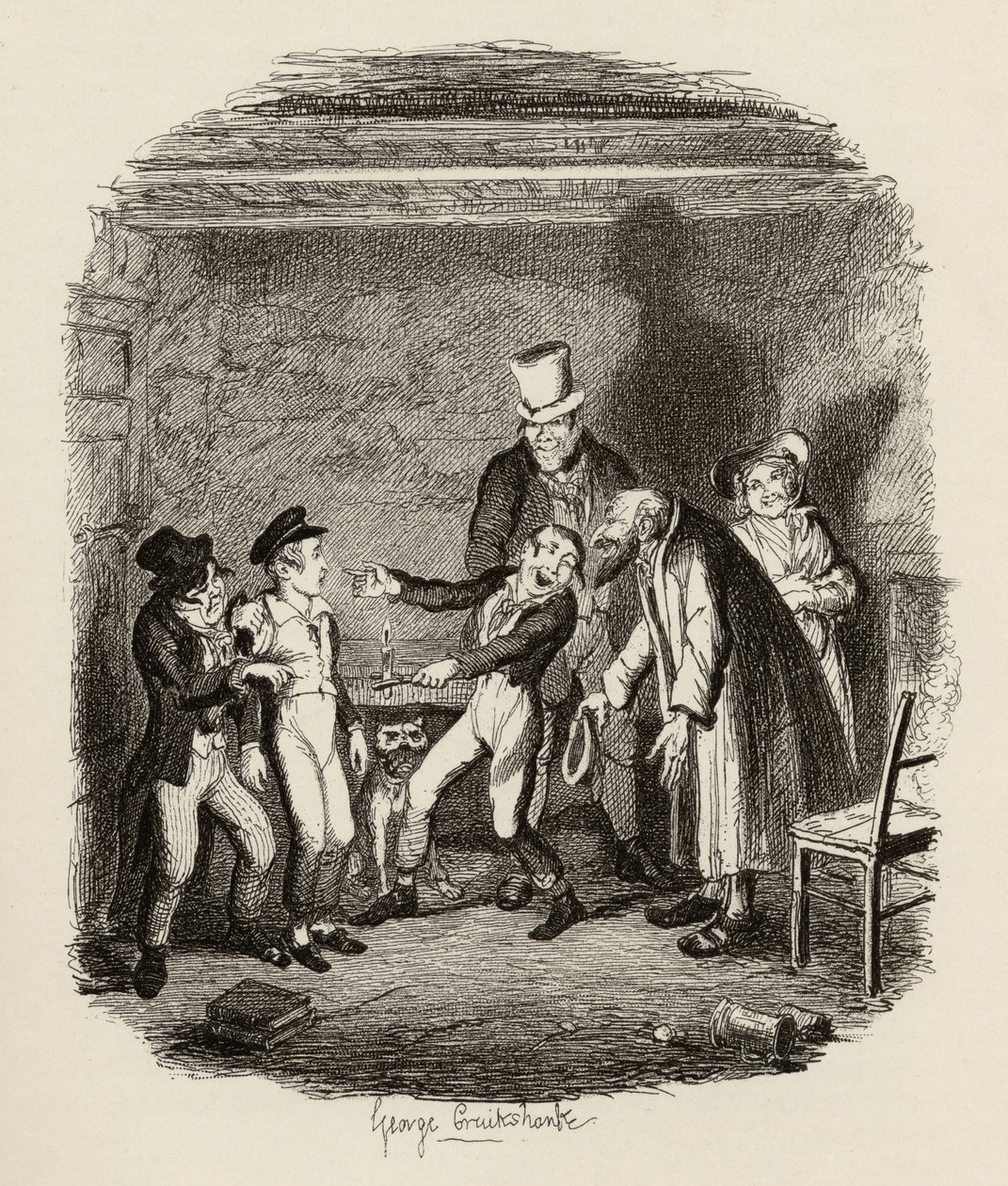 फागिन और लड़कों द्वारा ओलिवर का स्वागत, चार्ल्स डिकेंस (1812-70) 1838 के &39;द एडवेंचर्स ऑफ ओलिवर ट्विस्ट&39; से, चैपमैन und हॉल, 1901 द्वारा प्रकाशित द्वारा जॉर्ज क्रूइशांक