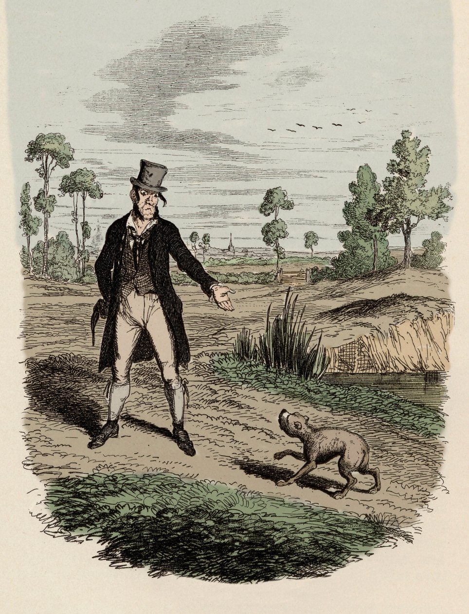 साइक्स ने अपने कुत्ते को छोड़ने का प्रयास किया - चार्ल्स डिकेंस (1812-1870) द्वारा जॉर्ज क्रुइशांक (1792-1878) द्वारा "द एडवेंचर्स ऑफ ओलिवर ट्विस्ट" के लिए चित्रण। द्वारा जॉर्ज क्रूइशांक