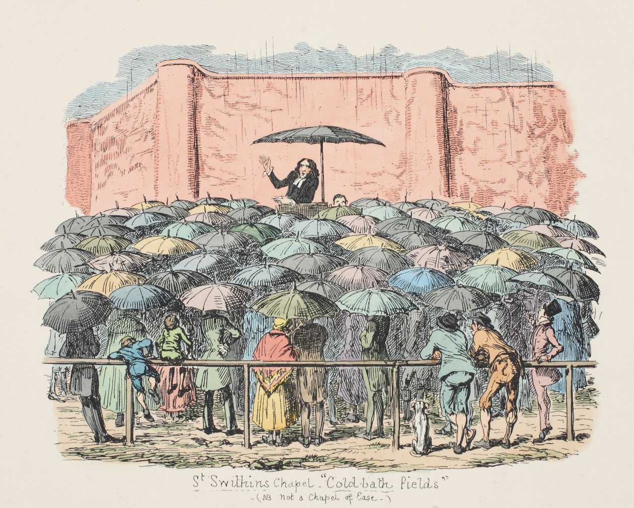 सेंट स्विथंस चैपल कोल्ड-बाथ फ़ील्ड, पब। 1833 (हाथ के रंग का उत्कीर्णन) द्वारा जॉर्ज क्रूइशांक