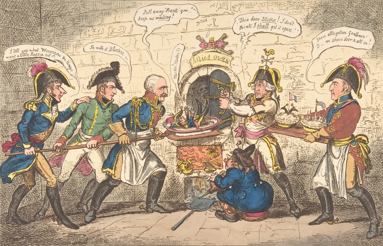 एलाइड बेकर्स या कॉर्सिकन टोड इन द होल, 1 अप्रैल, 1814., 1 अप्रैल, 1814। द्वारा जॉर्ज क्रूइशांक